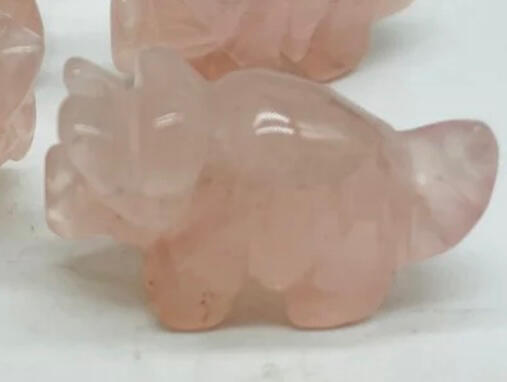 MINI THREE HORNS DINOSAUR CARVING ROSE QUARTZ